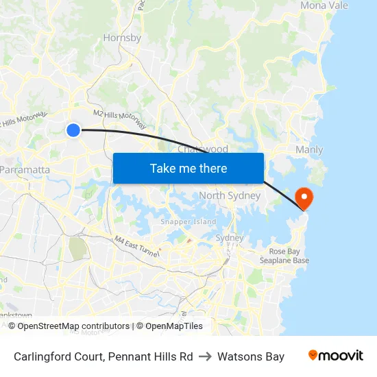 Carlingford Court, Pennant Hills Rd to Watsons Bay map