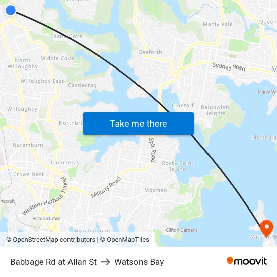 Babbage Rd at Allan St to Watsons Bay map