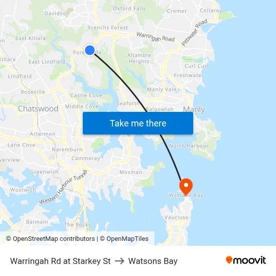 Warringah Rd at Starkey St to Watsons Bay map