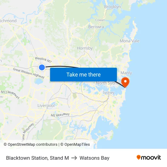 Blacktown Station, Stand M to Watsons Bay map