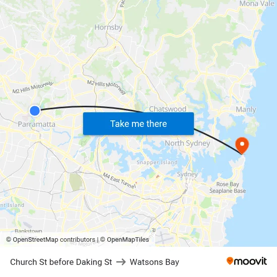 Church St before Daking St to Watsons Bay map