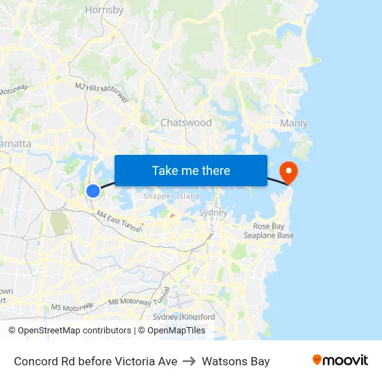 Concord Rd before Victoria Ave to Watsons Bay map