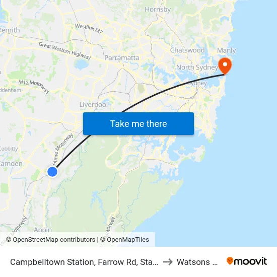 Campbelltown Station, Farrow Rd, Stand H to Watsons Bay map