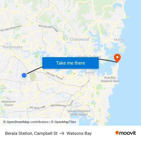Berala Station, Campbell St to Watsons Bay map
