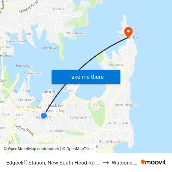 Edgecliff Station, New South Head Rd, Stand N to Watsons Bay map
