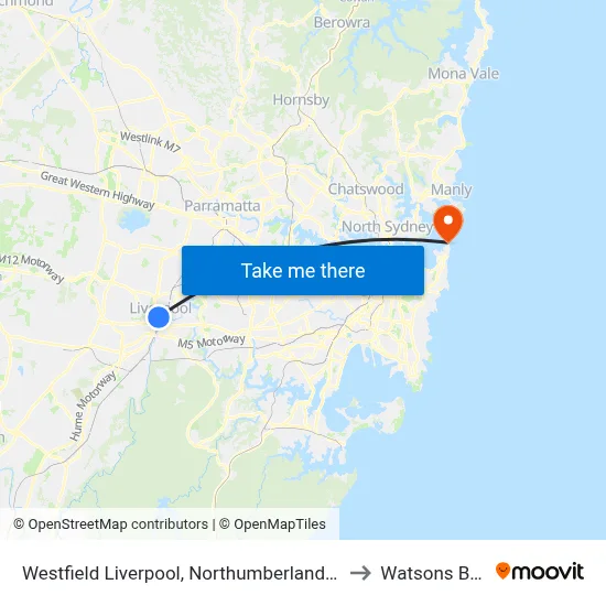 Westfield Liverpool, Northumberland St to Watsons Bay map
