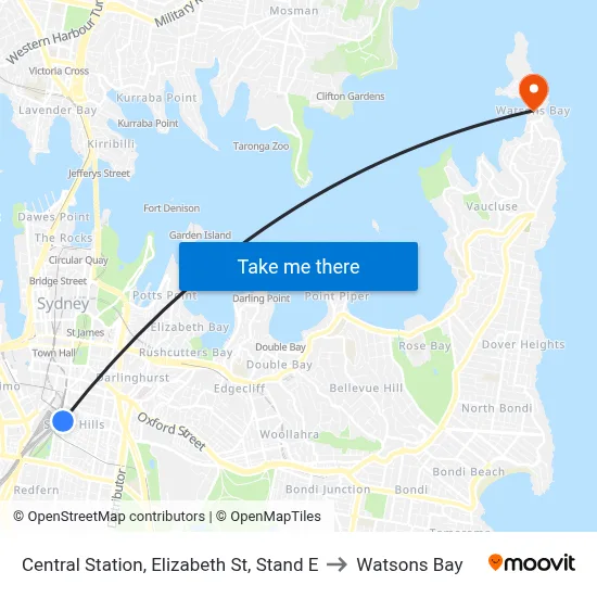 Central Station, Elizabeth St, Stand E to Watsons Bay map