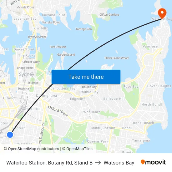 Waterloo Station, Botany Rd, Stand B to Watsons Bay map