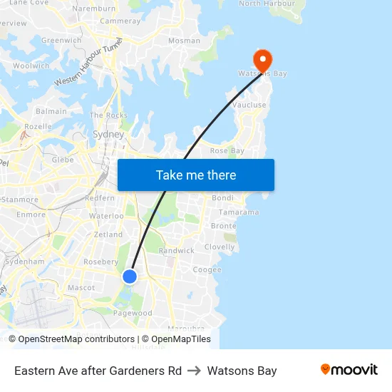 Eastern Ave after Gardeners Rd to Watsons Bay map