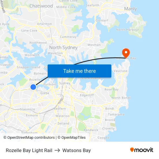 Rozelle Bay Light Rail to Watsons Bay map
