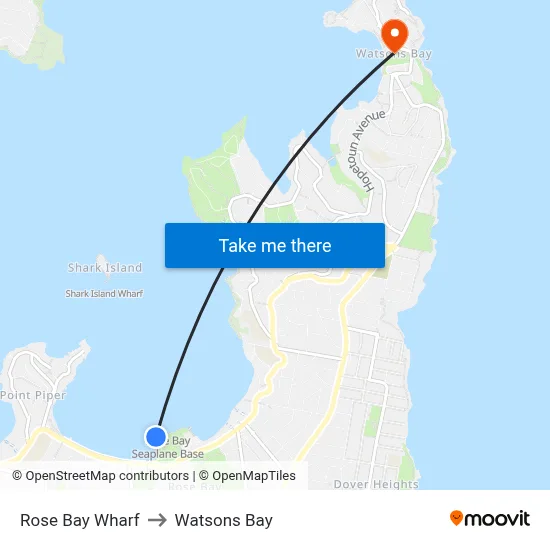 Rose Bay Wharf to Watsons Bay map