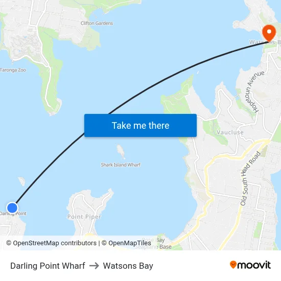 Darling Point Wharf to Watsons Bay map
