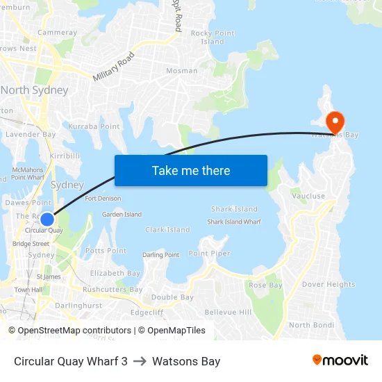 Circular Quay Wharf 3 to Watsons Bay map