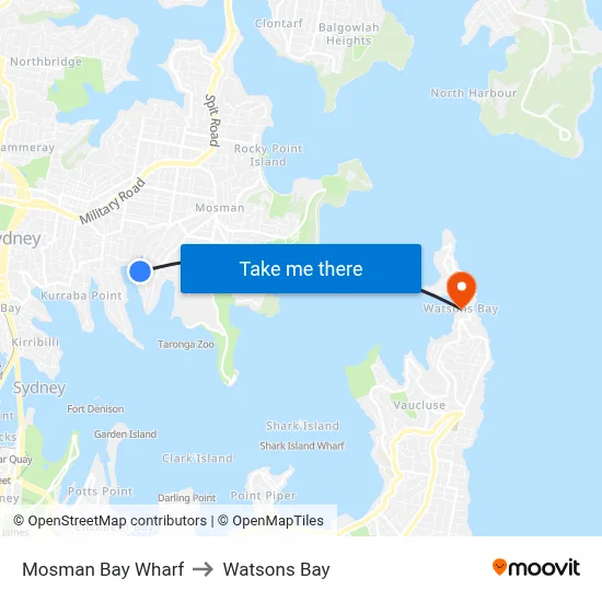 Mosman Bay Wharf to Watsons Bay map
