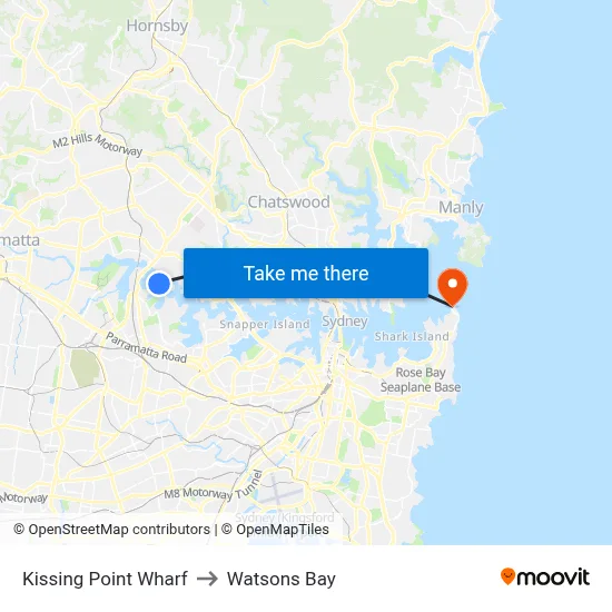 Kissing Point Wharf to Watsons Bay map