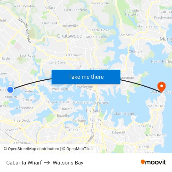 Cabarita Wharf to Watsons Bay map