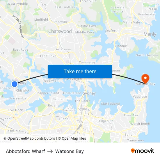 Abbotsford Wharf to Watsons Bay map