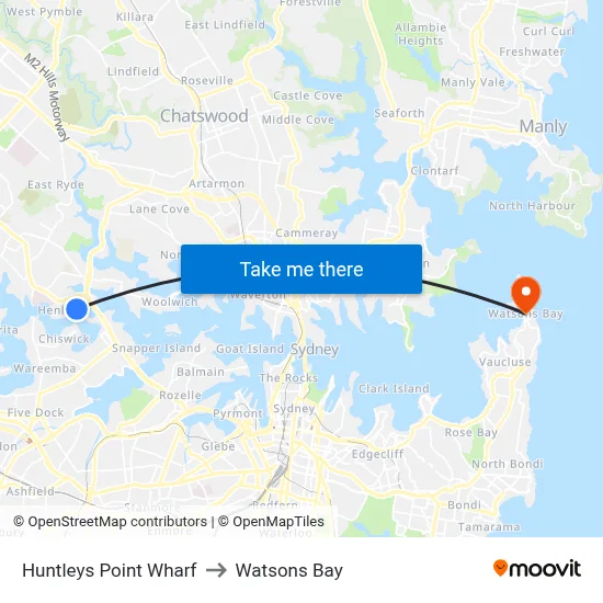 Huntleys Point Wharf to Watsons Bay map