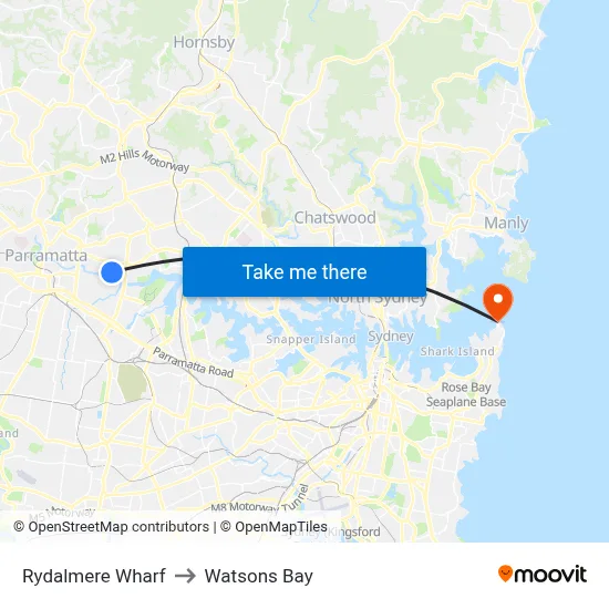 Rydalmere Wharf to Watsons Bay map