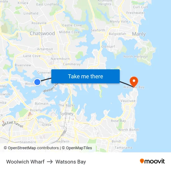 Woolwich Wharf to Watsons Bay map