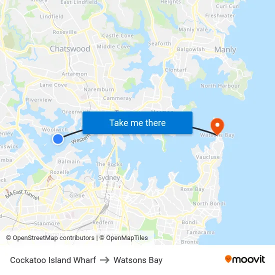 Cockatoo Island Wharf to Watsons Bay map