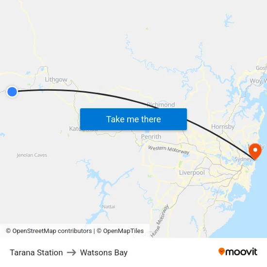 Tarana Station to Watsons Bay map