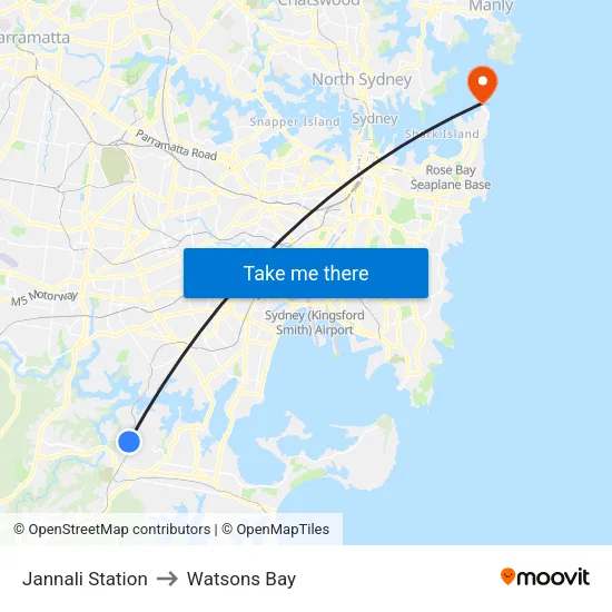 Jannali Station to Watsons Bay map