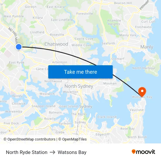 North Ryde Station to Watsons Bay map