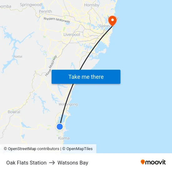 Oak Flats Station to Watsons Bay map