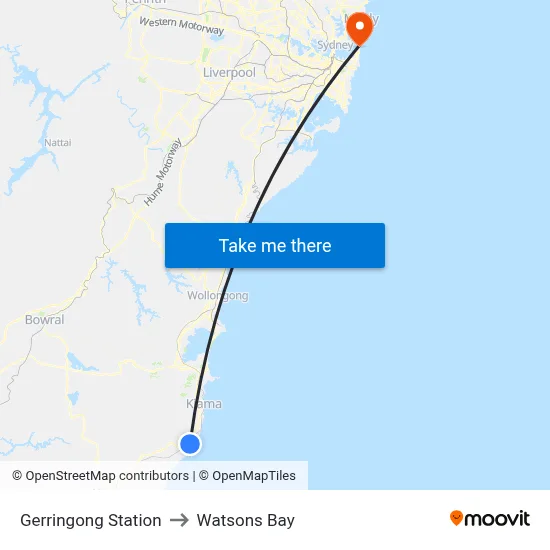 Gerringong Station to Watsons Bay map