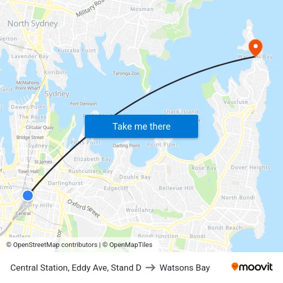 Central Station, Eddy Ave, Stand D to Watsons Bay map