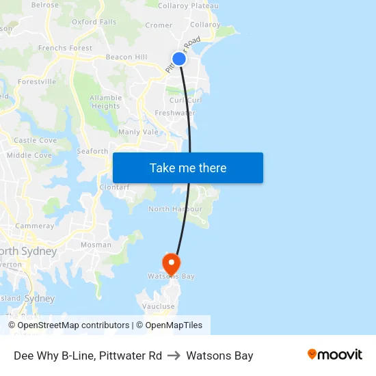 Dee Why B-Line, Pittwater Rd to Watsons Bay map