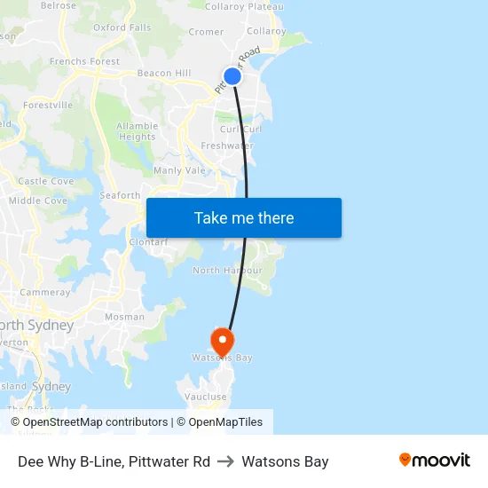 Dee Why B-Line, Pittwater Rd to Watsons Bay map