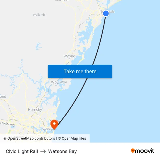 Civic Light Rail to Watsons Bay map