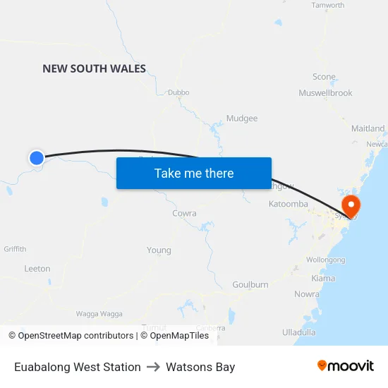 Euabalong West Station to Watsons Bay map