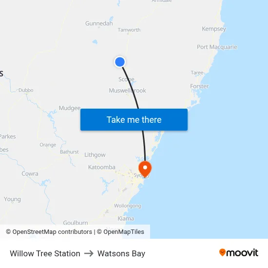 Willow Tree Station to Watsons Bay map