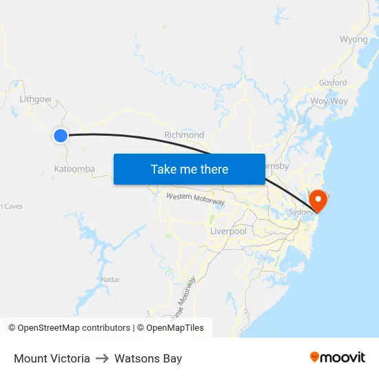 Mount Victoria to Watsons Bay map