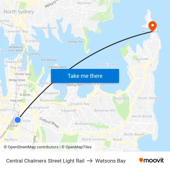 Central Chalmers Street Light Rail to Watsons Bay map
