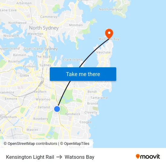 Kensington Light Rail to Watsons Bay map