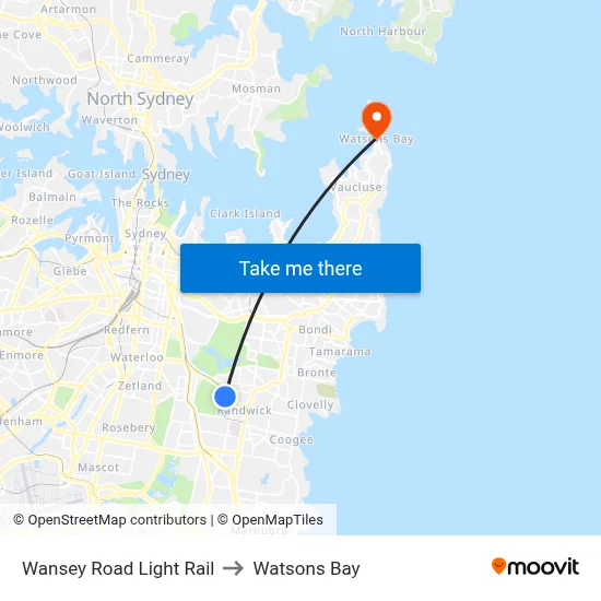 Wansey Road Light Rail to Watsons Bay map