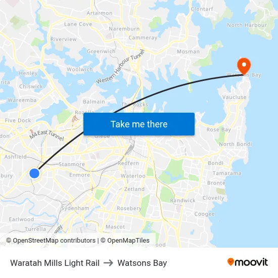 Waratah Mills Light Rail to Watsons Bay map