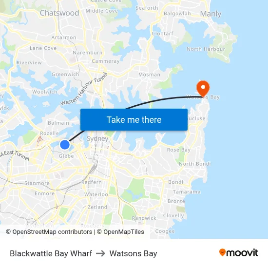 Blackwattle Bay Wharf to Watsons Bay map