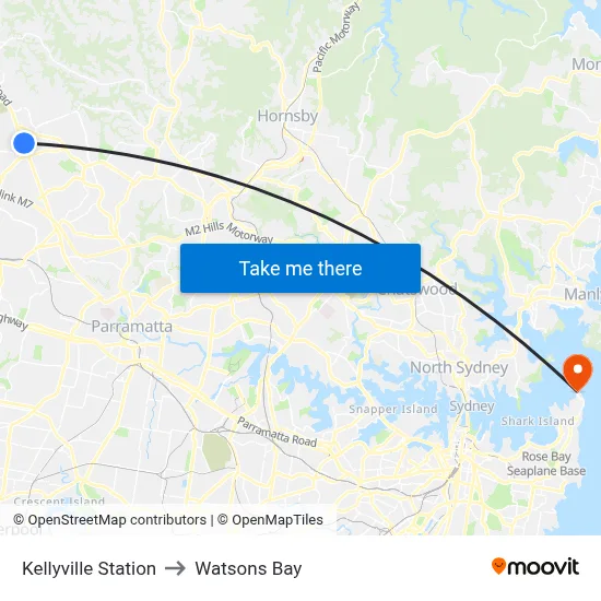 Kellyville Station to Watsons Bay map