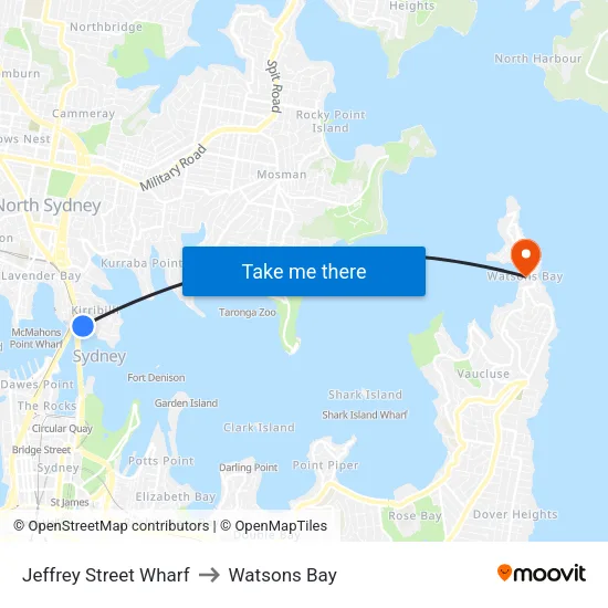 Jeffrey Street Wharf to Watsons Bay map