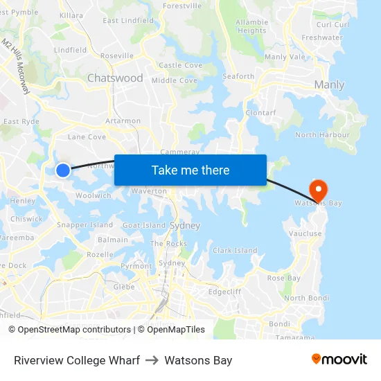 Riverview College Wharf to Watsons Bay map
