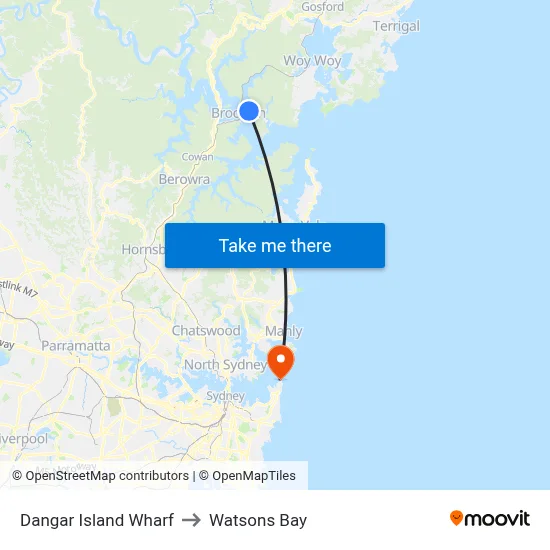 Dangar Island Wharf to Watsons Bay map
