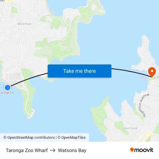 Taronga Zoo Wharf to Watsons Bay map