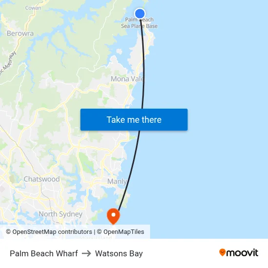Palm Beach Wharf to Watsons Bay map