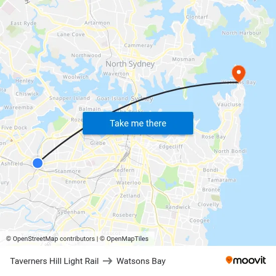 Taverners Hill Light Rail to Watsons Bay map