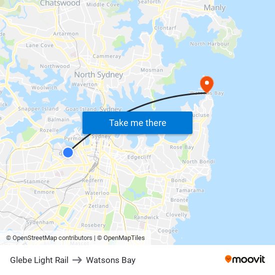 Glebe Light Rail to Watsons Bay map